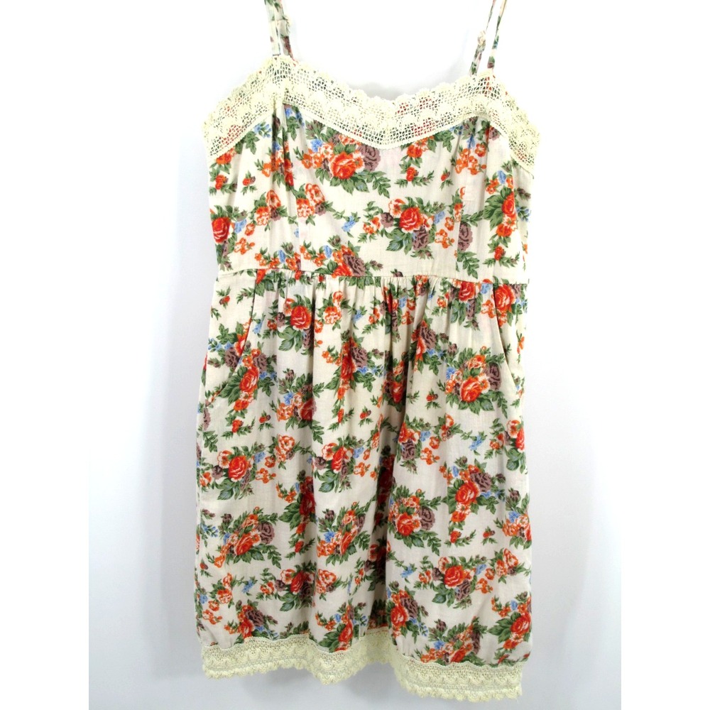 Forever 21 Girls White Floral Crochet Trim Sundress Pockets Small
